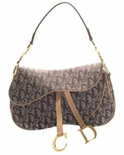 Christian Dior Dior Brown Canvas Oblique Saddle Bag (Authentic Pre-Owned) Women Shoulder Bags