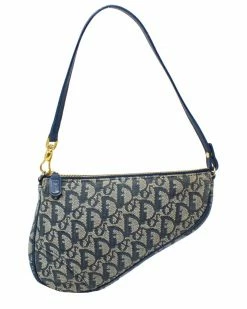 Christian Dior Dior Navy Diorissimo Canvas Saddle Bag (Authentic Pre-Owned) Women Shoulder Bags