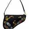 Christian Dior Dior Limited Edition Black Satin Oriental Koi Embroidered Saddle Bag (Authentic Pre-Owned) Women Shoulder Bags