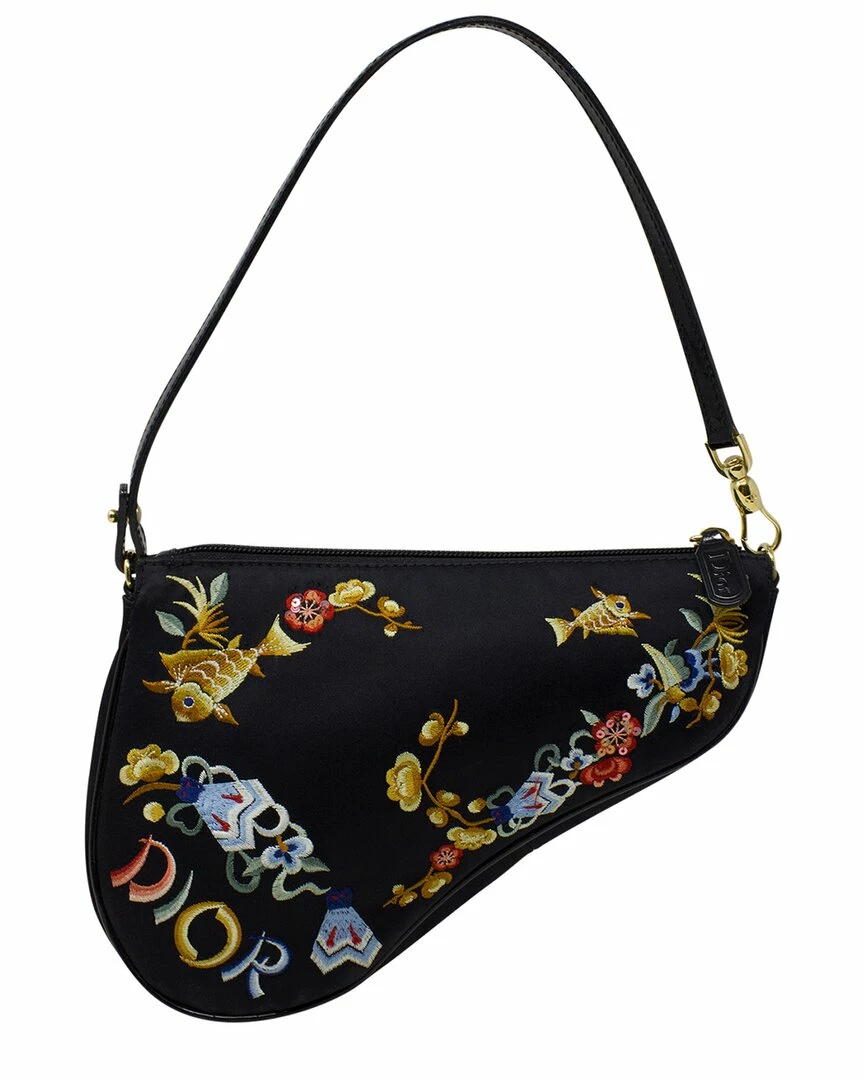 Christian Dior Dior Limited Edition Black Satin Oriental Koi Embroidered Saddle Bag (Authentic Pre-Owned) Women Shoulder Bags