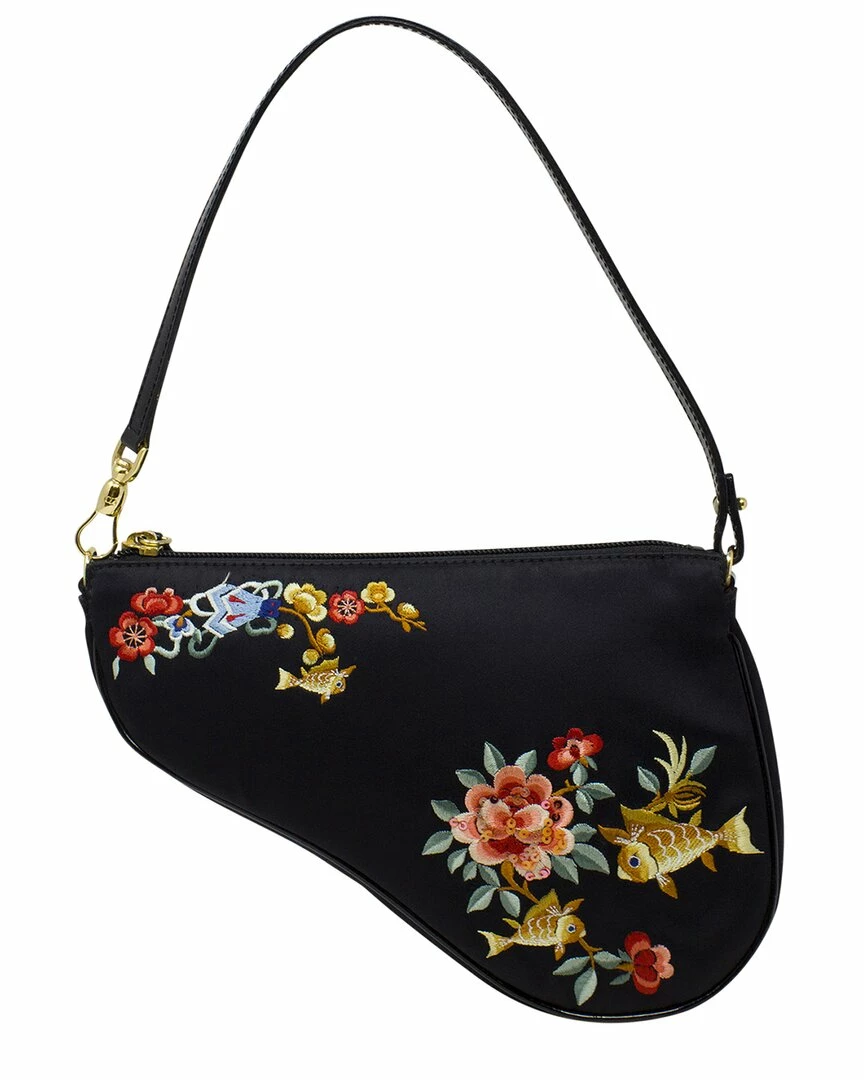 Christian Dior Dior Limited Edition Black Satin Oriental Koi Embroidered Saddle Bag (Authentic Pre-Owned) Women Shoulder Bags - Image 2