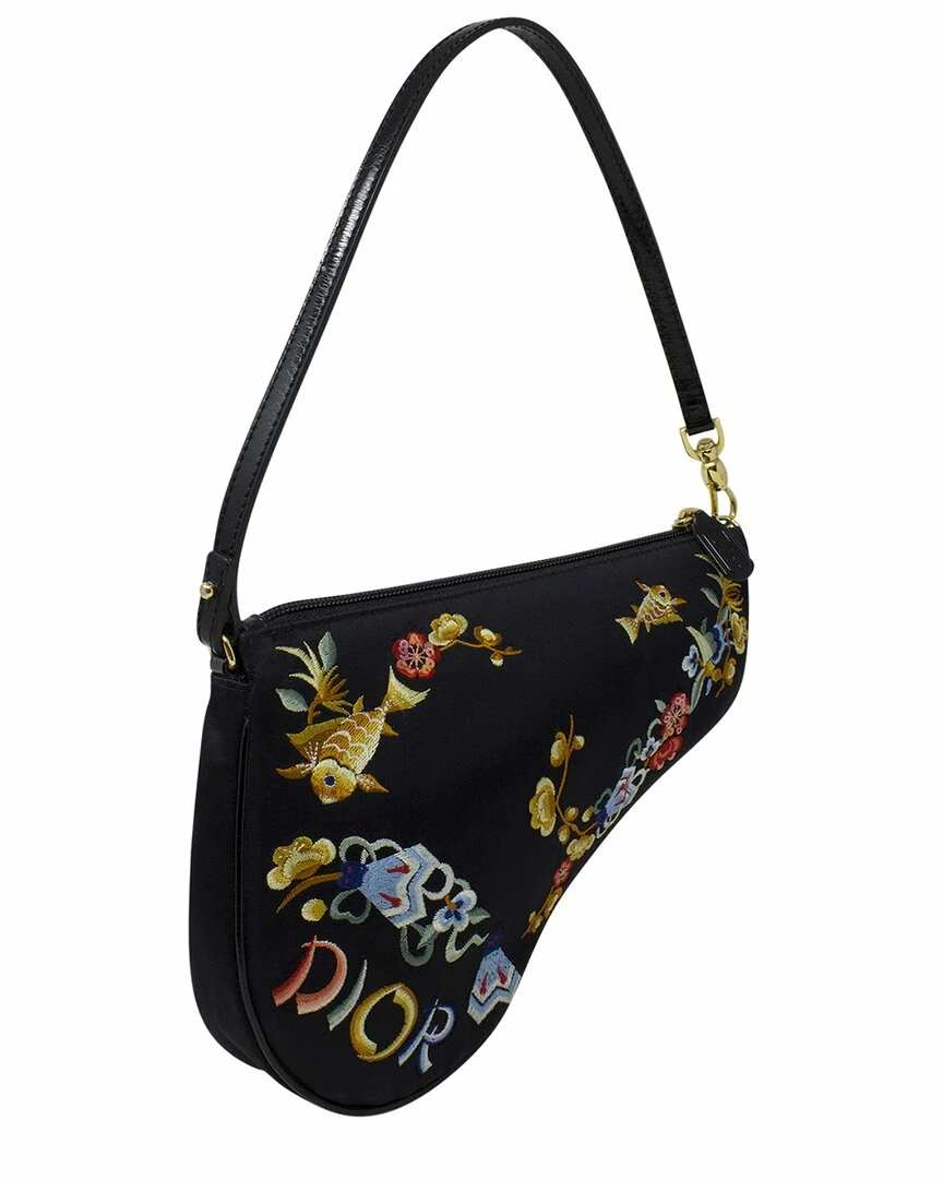 Christian Dior Dior Limited Edition Black Satin Oriental Koi Embroidered Saddle Bag (Authentic Pre-Owned) Women Shoulder Bags - Image 5