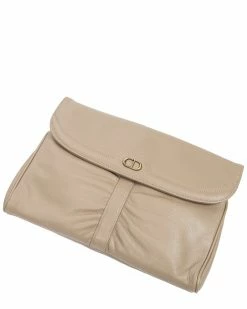 Christian Dior Dior Beige Leather Pleated Classic Clutch (Authentic Pre-Owned) Women Clutches