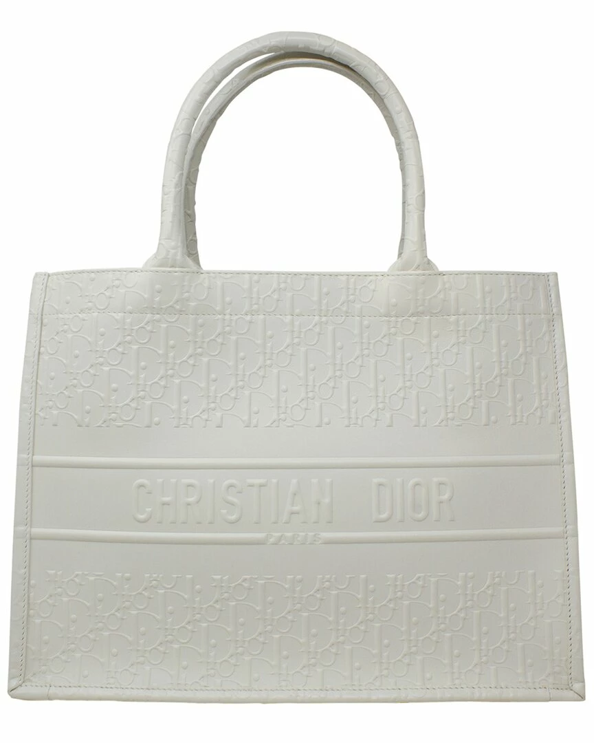 Christian Dior Dior White Diorissimo Leather Book Tote (Authentic Pre-Owned) Women Totes